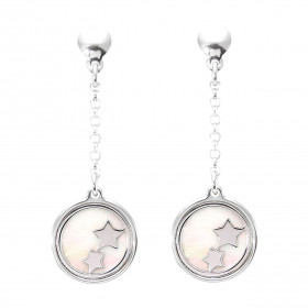 Boucles d'oreilles pendantes argent rhodié étoile et nacre