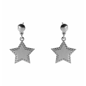Boucles d'oreilles pendantes en argent rhodié composées d'une étoile au contour texturé. Dimension étoile : 15x16mm. Longu...