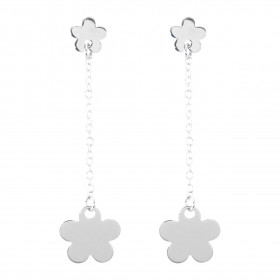 Boucles d oreilles pendantes argent rhodié composées d une petite fleur 7x7mm posée sur le lobe à laquelle est suspendue p...