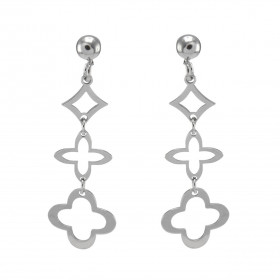 Boucles d'oreilles pendantes en argent rhodié composées de 3 formes géométriques. Largeur : 13mm. Longueur totale : 37mm. ...