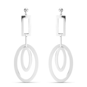 Boucles d'oreilles pendantes en argent rhodié composées d'une forme rectangulaire et 2 ovales. Largeur : 19mm. Longueur to...