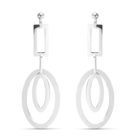 Boucles d oreilles pendantes argent rhodié composées d une forme rectangulaire 2 ovales Largeur : 19mm Longueur totale : 5...