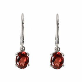 Boucles d oreilles Pendantes Argent Rhodié Grenat ovale 8x6mm Longueur d une boucle : 26mm Pierres ovales 8x6mm serties à ...