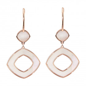  Boucles d oreilles pendantes argent rhodié flashé or rose composées 2 losanges nacre 9x9 et21x21mm Système d attache : cr...