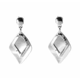 Boucles d oreilles pendantes argent rhodié composées d un losange satiné un losange lisse Largeur : 15mm Longueur totale :...