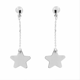 Boucles d'oreilles en argent rhodié pendantes avec motif étoile au bout d'une petite chainette. Longueur chainette : 2,5 c...