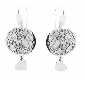 Boucles d oreilles satinées argent rhodié motifs coeurs dans un rond breloque coeur Diamètre rond : 20mm Dimension breloqu...