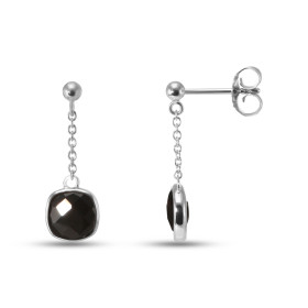 Boucles d oreilles Pendantes Argent Rhodié 925 composées d un onyx coussin 6x6mm Chaîne maille forçat ronde 1,4mm Largeur ...