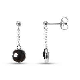 Boucles d oreilles Pendantes Argent Rhodié 925 composées d un onyx rond faceté 7mm diamètre Chaîne maille forçat ronde 1,4...