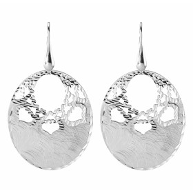 Boucles d'oreilles pendantes en argent rhodié composées d'un ovale ajouré en argent brossé. Largeur : 30mm. Longueur total...