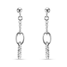 Boucles d'oreilles pendantes Argent Rhodié Ovale texturé et Chaînette