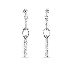 Boucles d'oreilles pendantes Argent Rhodié Ovale texturé et Chaînette