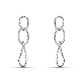 Boucles d oreilles epndantes argent rhodié composées 3 ovales ciselés Largeur : 10mm Longueur totale : 25mm Système d atta...