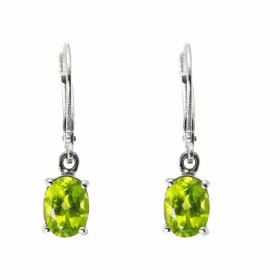 Boucles d oreilles Pendantes Argent Rhodié Péridot ovale 8x6mm Longueur d une boucle : 26mm Pierres ovales 8x6mm serties à...
