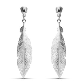 Boucles d oreilles pendantes argent rhodié forme plume Largeur : 10mm Longueur totale : 48mm Système d attache : poussette...