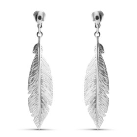 Boucles d'oreilles Pendantes Argent Rhodié Plume