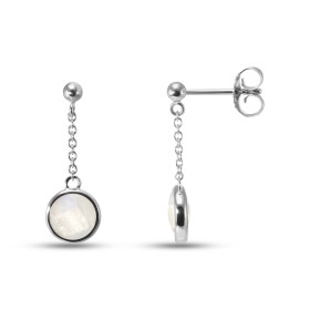Boucles d oreilles Pendantes Argent Rhodié 925 composées d un quartz rose rond faceté 7mm diamètre Chaîne maille forçat ro...