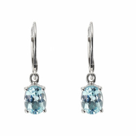Boucles d oreilles Pendantes Argent Rhodié Topaze Bleue Traitée ovale 8x6mm Longueur d une boucle : 26mm Pierres ovales 8x...