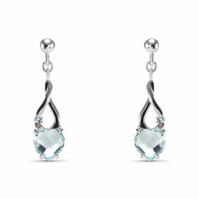 Boucles d oreilles Pendantes Argent Topaze bleue traitée Coeur Motif Argent 925 rhodié serti d une petite pierre ronde d u...