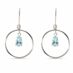 Boucles d oreilles Pendantes Argent Topaze bleue traitée Poire Motif rond 17mm Argent 925 rhodié Pierres taille poire 7x5m...