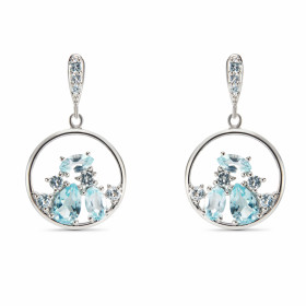 Boucles d oreilles Pendantes Argent Topaze bleue traitée Motif rond 15mm Argent 925 rhodié Pierres formes tailles multiple...