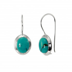 Boucles d'oreilles Argent 925 Turquoise serties de pierres de 10x8mm, hauteur totale : 25mm
