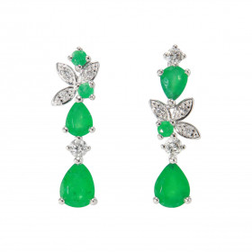 Boucles d oreilles Pendantes Asymétriques Or Blanc 750 Emeraude Diamant Ces boucles sont serties Emeraudes rondes poires p...