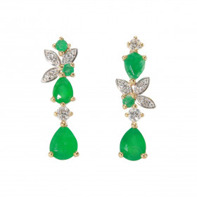 Boucles d oreilles Pendantes Asymétriques Or Jaune 750 Emeraude Diamant Ces boucles sont serties d Emeraudes rondes poires...
