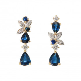 Boucles d oreilles Pendantes Asymétriques Or Jaune 750 Saphir Diamant Ces boucles sont serties Saphirs ronds poires pour ...