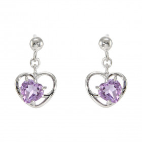 Boucles d oreilles Pendantes Coeur Argent 925 Rhodié Améthyste Boucles composées d un motif coeur serti d une pierre forme...
