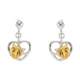 Boucles d oreilles Pendantes Coeur Argent 925 Rhodié Citrine Boucles composées d un motif coeur serti d une pierre forme c...