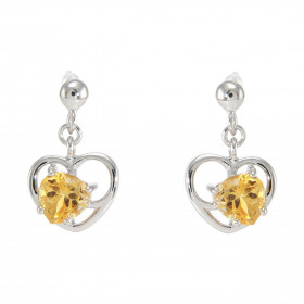 Boucles d'oreilles Pendantes Coeur en Argent 925 Rhodié et Citrine. Boucles composées d'un motif coeur serti d'une pierre ...