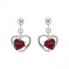 Boucles d oreilles Pendantes Coeur Argent 925 Rhodié Grenat Boucles composées d un motif coeur serti d une pierre forme co...