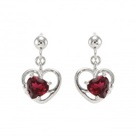 Boucles d'oreilles Pendantes Coeur en Argent 925 Rhodié et Grenat