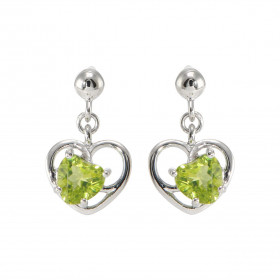 Boucles d oreilles Pendantes Coeur Argent 925 Rhodié Péridot Boucles composées d un motif coeur serti d une pierre forme c...