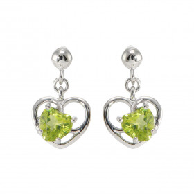 Boucles d'oreilles Pendantes Coeur en Argent 925 Rhodié et Péridot. Boucles composées d'un motif coeur serti d'une pierre ...