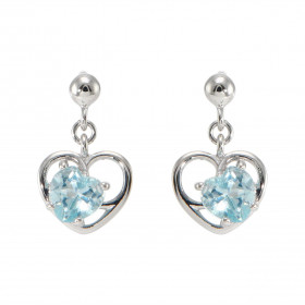 Boucles d'oreilles Pendantes Coeur en Argent 925 Rhodié et Topaze bleue traitée. Boucles composées d'un motif coeur serti ...