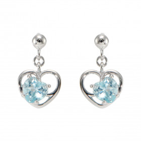 Boucles d'oreilles Pendantes Coeur en Argent 925 Rhodié et Topaze bleue traitée