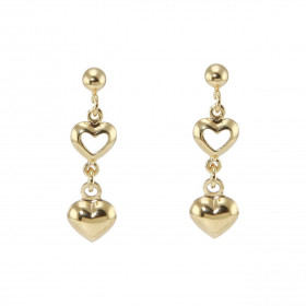 Boucles d'oreilles Pendantes Coeurs  en Or Jaune 375