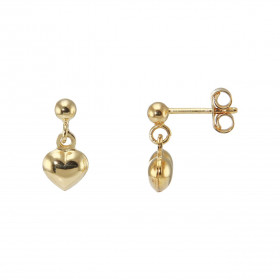 Boucles d'oreilles Pendantes Coeurs en Or Jaune 375. Système de fermeture : poussettes. Longueur : 1.3cm