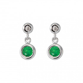 Boucles d'oreilles pendantes Emeraude et Diamant