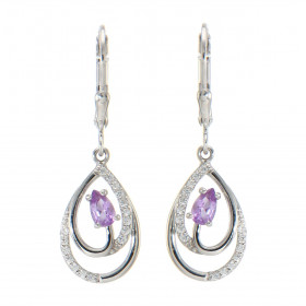 Boucles d oreilles Pendantes Argent 925 Rhodié Améthyste Poire 5x3mm Oxydes Boucles composées motifs forme poire pavés d o...