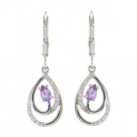 Boucles d'oreilles Pendantes en Argent 925 Rhodié Améthyste Poire 5x3mm et Oxydes. Boucles composées de motifs en forme de...