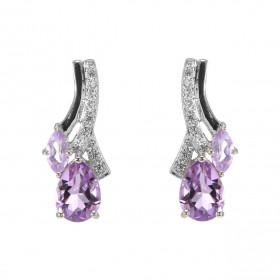 Boucles d oreilles Pendantes Argent 925 Rhodié Améthyste Poire Marquise Boucles composées motifs pavés d oxydes zirconium ...