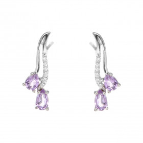 Boucles d oreilles Pendantes Argent 925 Rhodié Améthyste Poire Oxyde Boucles composées motifs pavés d oxydes zirconium ser...