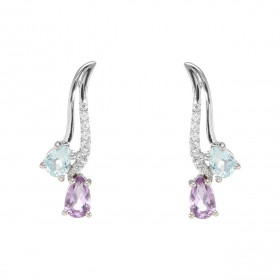 Boucles d oreilles Pendantes Argent 925 Rhodié Améthyste Topaze Oxyde Boucles composées motifs pavés d oxydes zirconium se...