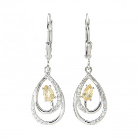 Boucles d'oreilles Pendantes en Argent 925 Rhodié Citrine Poire 5x3mm et Oxydes