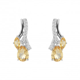 Boucles d oreilles Pendantes Argent 925 Rhodié Citrine Poire Marquise Boucles composées motifs pavés d oxydes zirconium se...