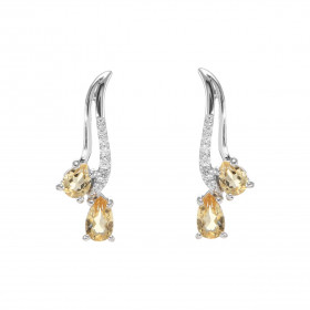Boucles d oreilles Pendantes Argent 925 Rhodié Citrine Poire Oxyde Boucles composées motifs pavés d oxydes zirconium serti...