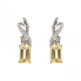 Boucles d'oreilles Pendantes en Argent 925 Rhodié Citrine Rectangulaire de 6x4mm et Oxydes